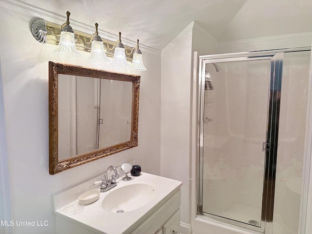 521 Holland Ave, Philadelphia, MS 39350 - bathroom featuring vanity, a shower with door, and ornamental molding