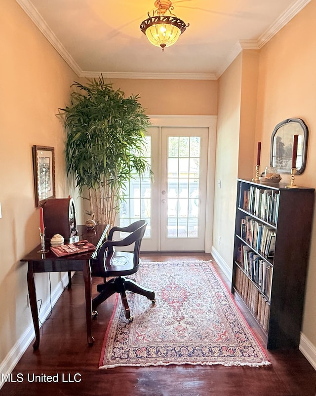 521 Holland Ave, Philadelphia, MS 39350 - office space with french doors, dark wood-type flooring, and ornamental molding