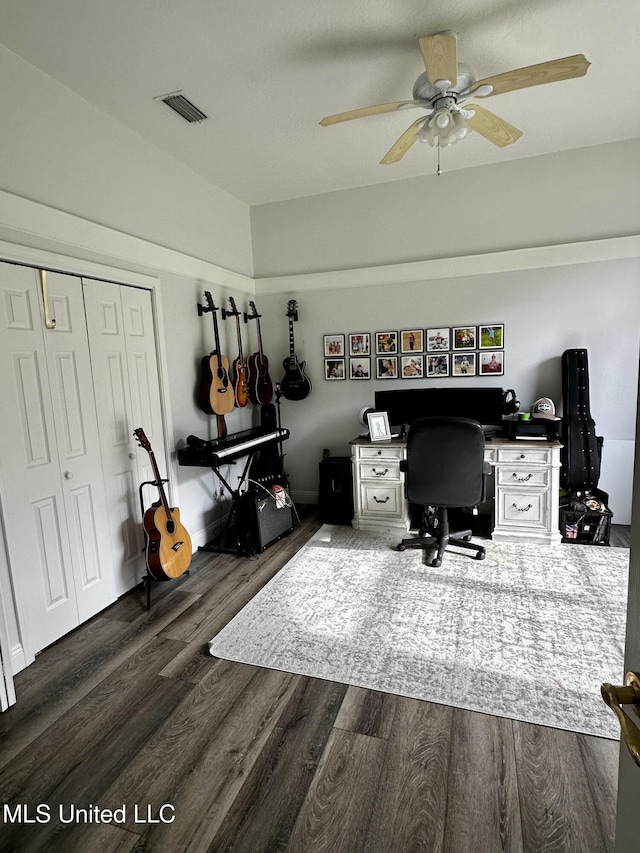 17500 Goff Farm Rd, Moss Point, MS 39562 - office space with ceiling fan and dark wood-style flooring