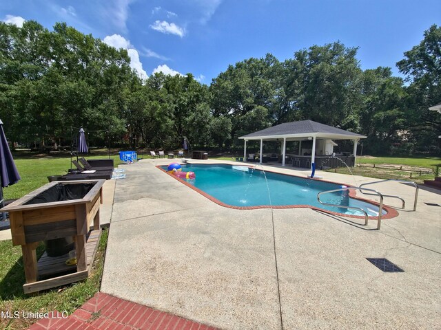 17500 Goff Farm Rd, Moss Point, MS 39562 - swimming pool with a gazebo, a patio, and view of scattered trees