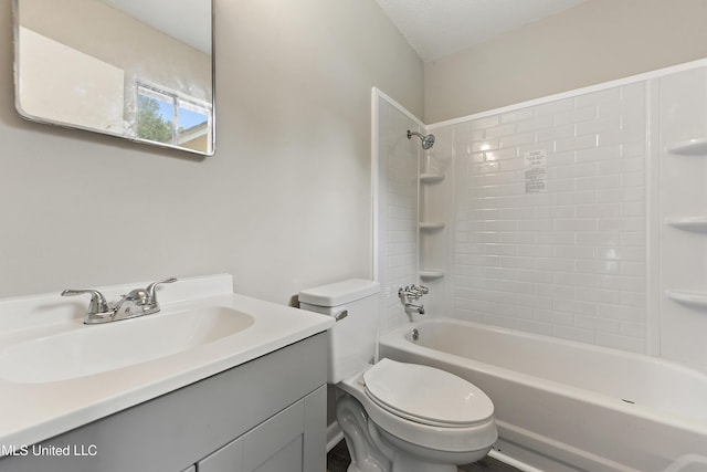 full bath featuring toilet, shower / tub combination, and vanity
