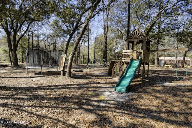 view of play area featuring a trampoline