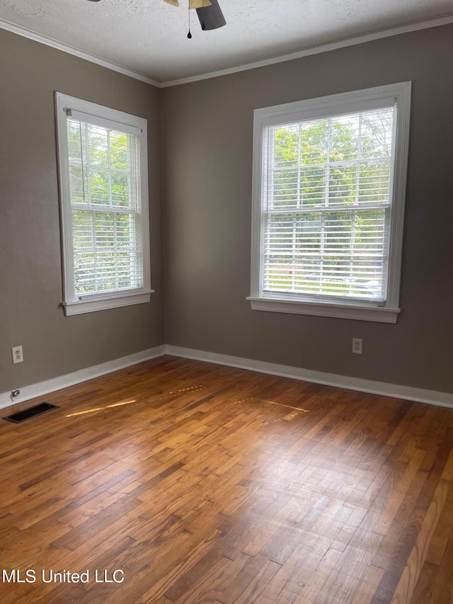 spare room with a textured ceiling, dark hardwood / wood-style flooring, and a healthy amount of sunlight