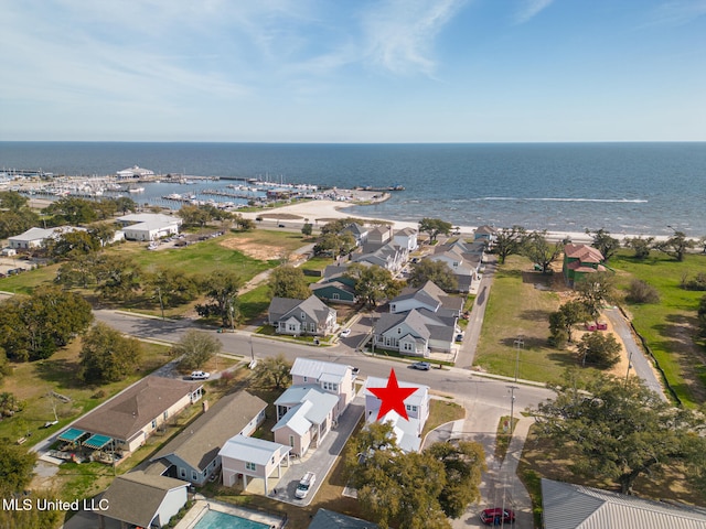 bird's eye view featuring a water view