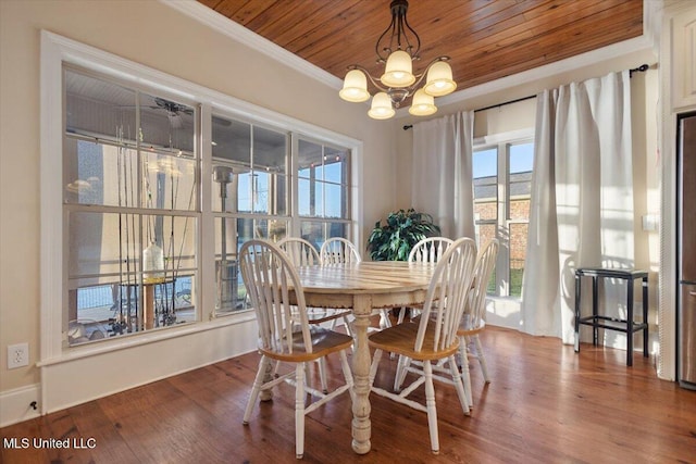 136 Mullherrin Dr, Madison, MS 39110 - dining area with a chandelier, a wealth of natural light, wood ceiling, and crown molding