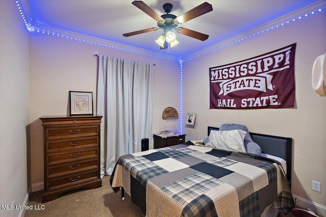 136 Mullherrin Dr, Madison, MS 39110 - bedroom with a ceiling fan, baseboards, ornamental molding, and carpet floors
