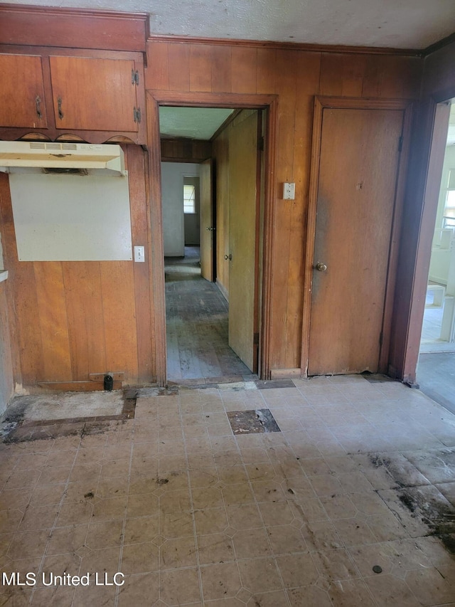 kitchen featuring wooden walls