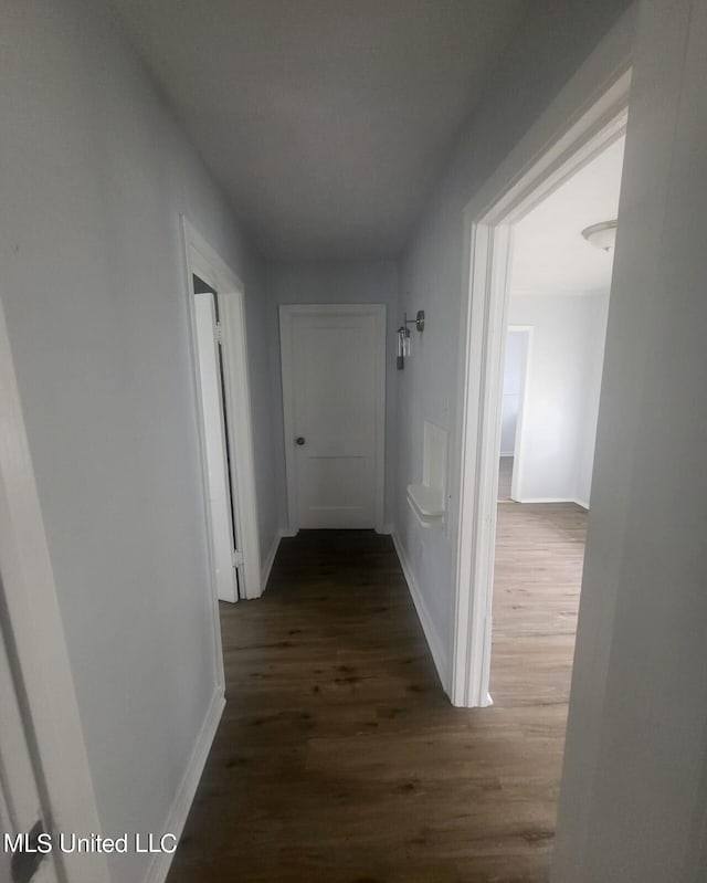 hallway featuring dark hardwood / wood-style flooring