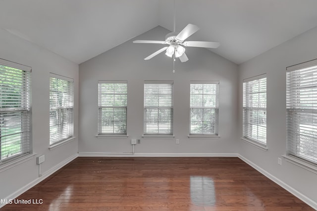 603 Charmant Pl, Ridgeland, MS 39157 - empty room with lofted ceiling, healthy amount of natural light, a ceiling fan, and wood finished floors