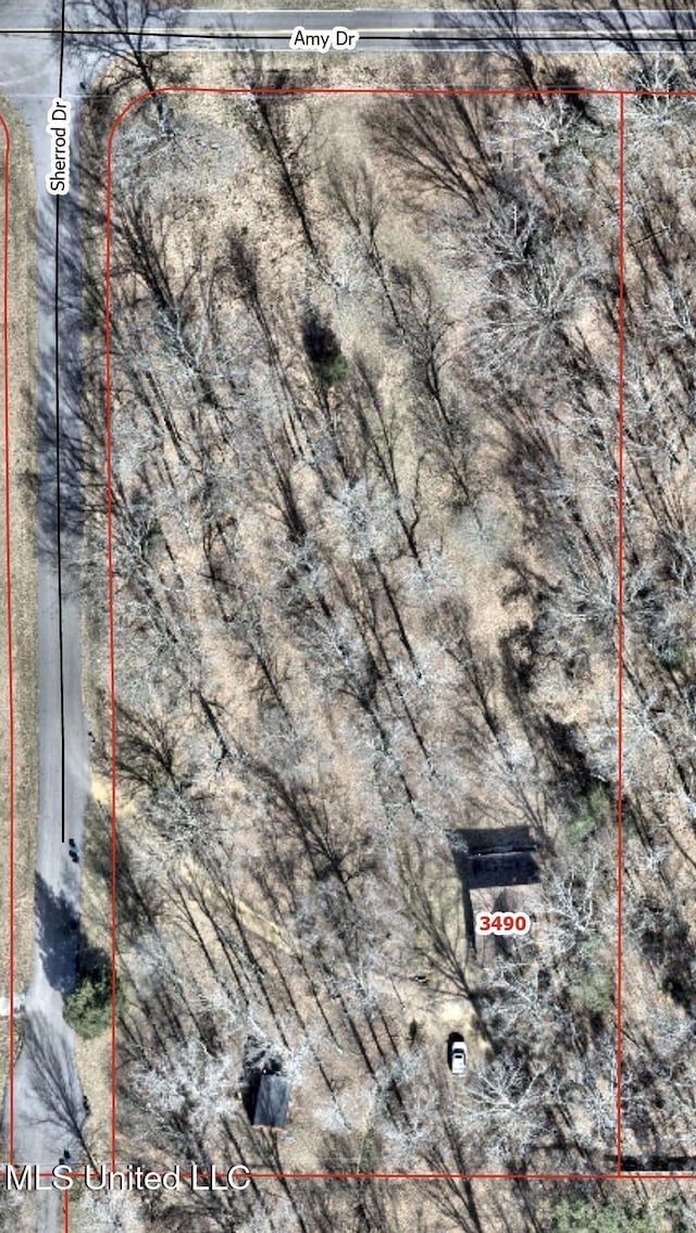 3490 Sherrod Rd, Nesbit, MS 38651 - aerial view of property and surrounding area featuring property parcel outlined