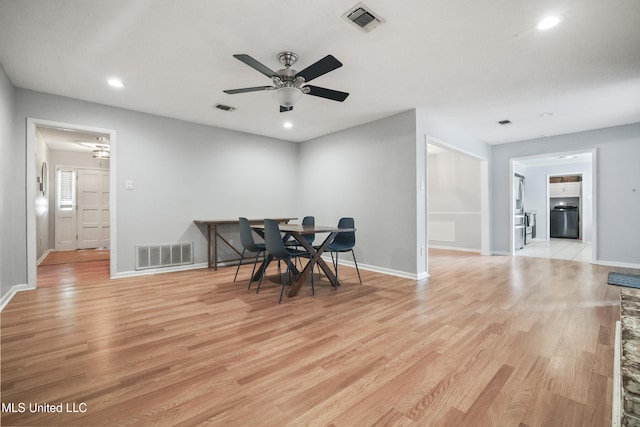3306 Nottingham Rd, Ocean Springs, MS 39564 - dining area featuring a ceiling fan, light wood-style floors, and recessed lighting