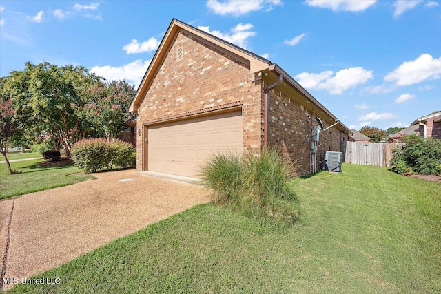 view of property exterior featuring a yard and central AC unit