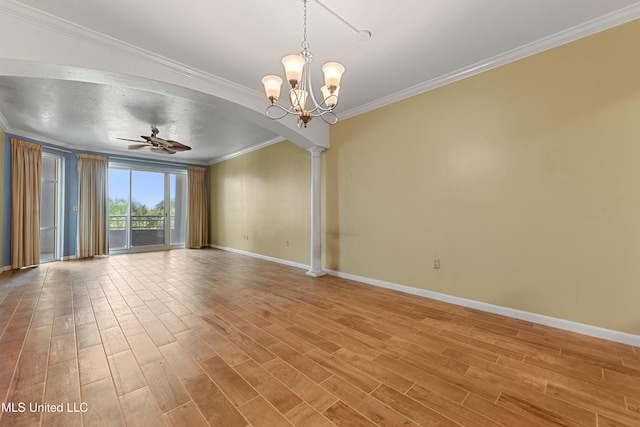 2230 Beach Dr Unit 205, Gulfport, MS 39507 - spare room featuring ornamental molding, baseboards, ceiling fan, a chandelier, and wood finished floors