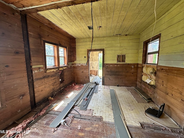 miscellaneous room featuring wooden walls and wooden ceiling