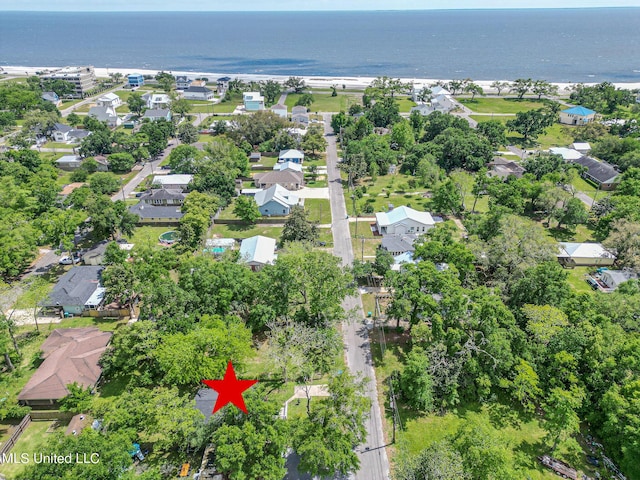 birds eye view of property featuring a residential view and a water view