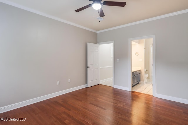 2616 Rue Palafox, Biloxi, MS 39531 - unfurnished bedroom with crown molding, light wood-style flooring, baseboards, ensuite bathroom, and a ceiling fan