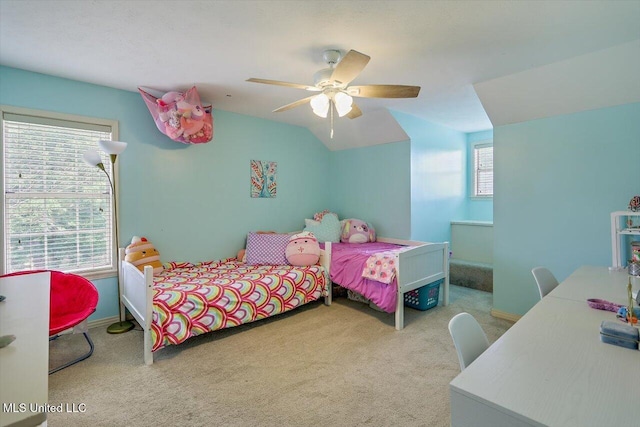 911 Tetbury Pl, Brandon, MS 39047 - carpeted bedroom featuring ceiling fan, vaulted ceiling, and baseboards
