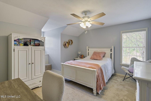 911 Tetbury Pl, Brandon, MS 39047 - bedroom featuring vaulted ceiling, light carpet, baseboards, and a ceiling fan