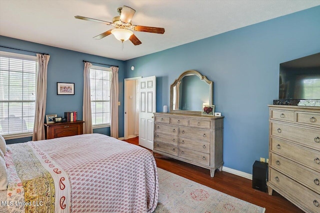 911 Tetbury Pl, Brandon, MS 39047 - bedroom featuring baseboards, dark wood-style floors, and ceiling fan