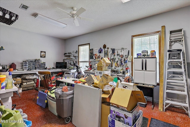 1600 Pine Hill Dr, Raymond, MS 39154 - home office with ceiling fan and a textured ceiling