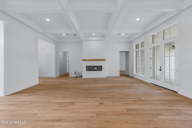 54 Windermere Blvd, Madison, MS 39110 - unfurnished living room with coffered ceiling, recessed lighting, beam ceiling, baseboards, and light wood finished floors