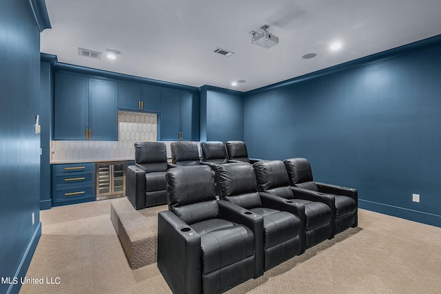54 Windermere Blvd, Madison, MS 39110 - cinema room featuring wine cooler, light carpet, a bar, baseboards, and recessed lighting