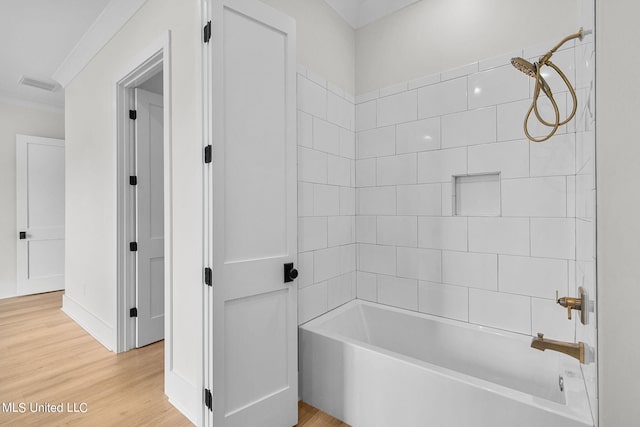 54 Windermere Blvd, Madison, MS 39110 - bathroom with tub / shower combination, wood finished floors, and crown molding