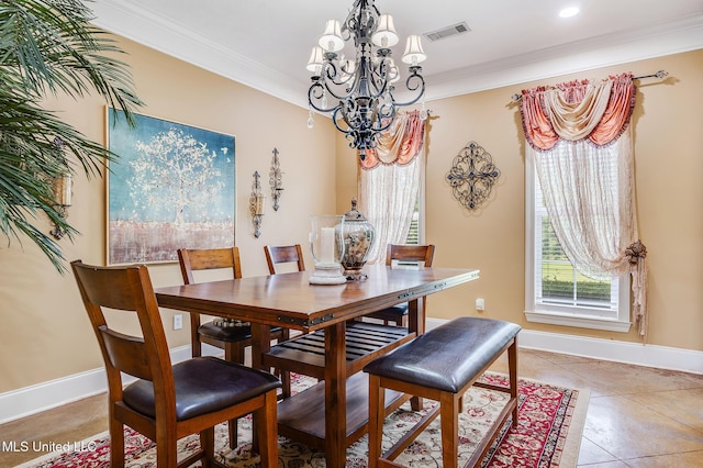 2550 Jones Rd, Terry, MS 39170 - dining area with a chandelier, crown molding, light tile patterned floors, and recessed lighting
