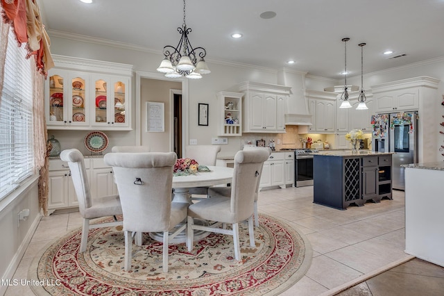 2550 Jones Rd, Terry, MS 39170 - dining area with a chandelier, crown molding, recessed lighting, and light tile patterned floors