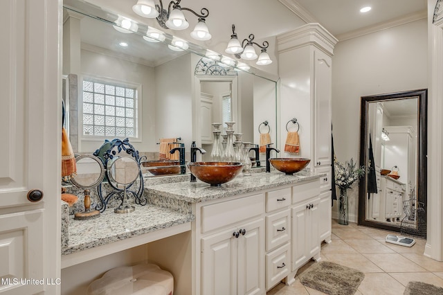 2550 Jones Rd, Terry, MS 39170 - full bathroom featuring ornamental molding, double vanity, and tile patterned flooring