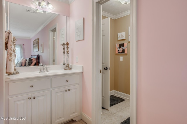 2550 Jones Rd, Terry, MS 39170 - bathroom featuring crown molding, vanity, and tile patterned flooring