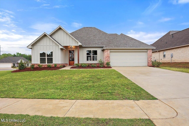 view of front facade with a front lawn and a garage