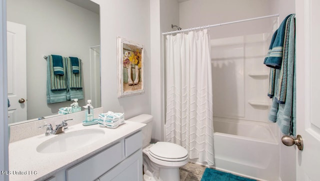9624 Reserve Blvd, Biloxi, MS 39532 - bathroom with toilet, vanity, and shower / tub combo with curtain