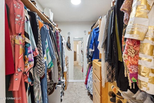 spacious closet featuring light carpet