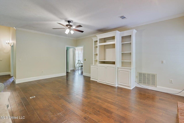 1507 W Flowers Rd, Terry, MS 39170 - spare room with ceiling fan, crown molding, dark wood-style floors, and baseboards