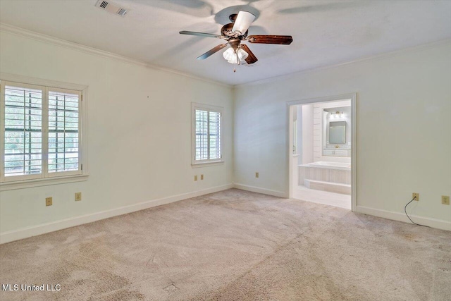 1507 W Flowers Rd, Terry, MS 39170 - empty room with ornamental molding, ceiling fan, carpet floors, and baseboards