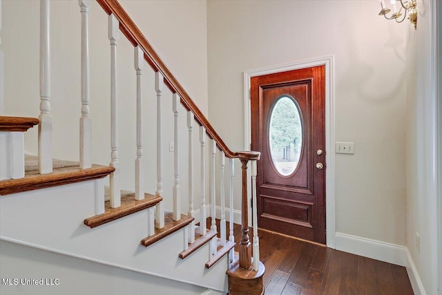 1507 W Flowers Rd, Terry, MS 39170 - entryway featuring stairway, baseboards, and dark wood-style flooring