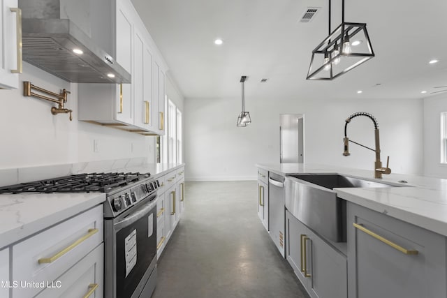 217 White Harbor Rd, Long Beach, MS 39560 - kitchen with appliances with stainless steel finishes, a sink, wall chimney exhaust hood, recessed lighting, and finished concrete floors