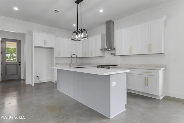 217 White Harbor Rd, Long Beach, MS 39560 - kitchen featuring baseboards, concrete floors, a sink, and wall chimney exhaust hood