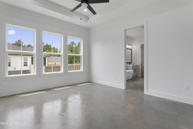 217 White Harbor Rd, Long Beach, MS 39560 - unfurnished room with finished concrete floors, baseboards, crown molding, and ceiling fan