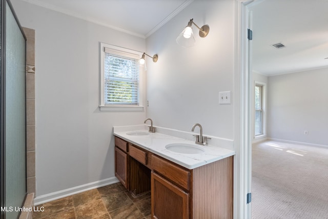 bathroom featuring vanity and crown molding