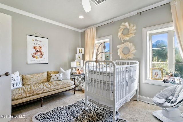 bedroom featuring crown molding