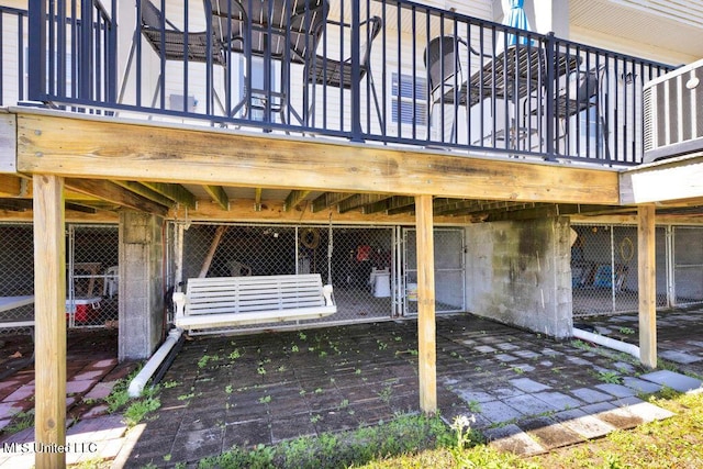 view of patio / terrace featuring an exterior structure and an outbuilding