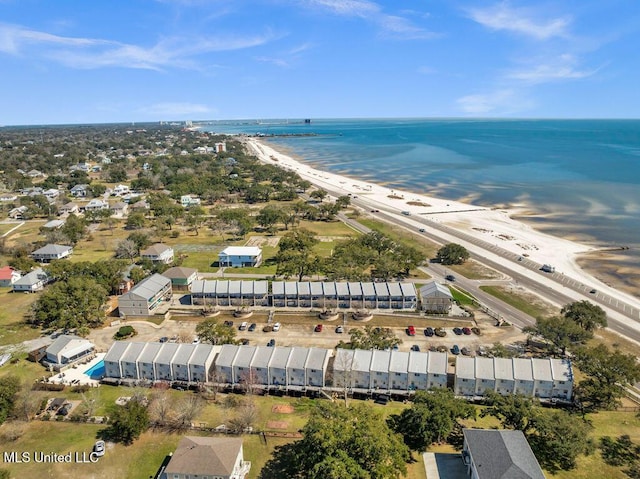 aerial view with a beach view and a water view