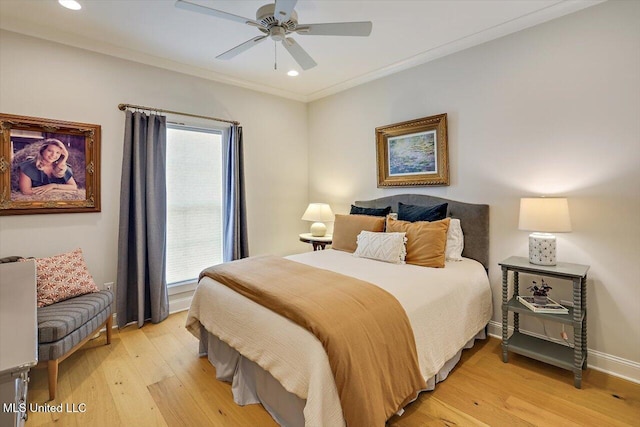 122 Seymour Dr, Madison, MS 39110 - bedroom featuring light wood-type flooring, recessed lighting, crown molding, baseboards, and ceiling fan