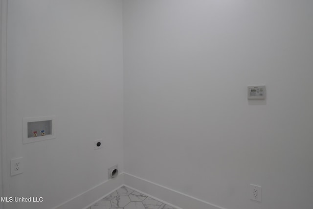 103 E 2nd St, Pass Christian, MS 39571 - laundry room featuring laundry area, hookup for a washing machine, marble finish floor, hookup for an electric dryer, and baseboards