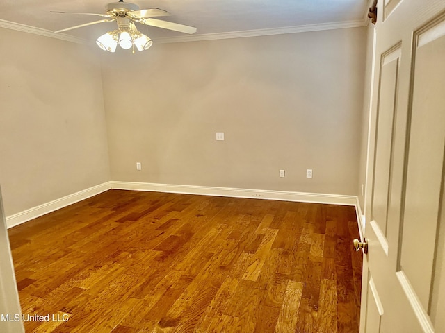 3057 Windwood Cir, Flowood, MS 39232 - unfurnished room with ceiling fan, crown molding, dark wood-style flooring, and baseboards