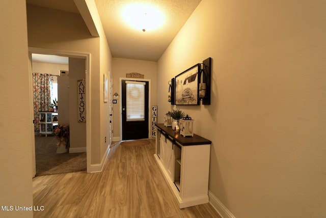 interior space featuring baseboards and light wood-type flooring
