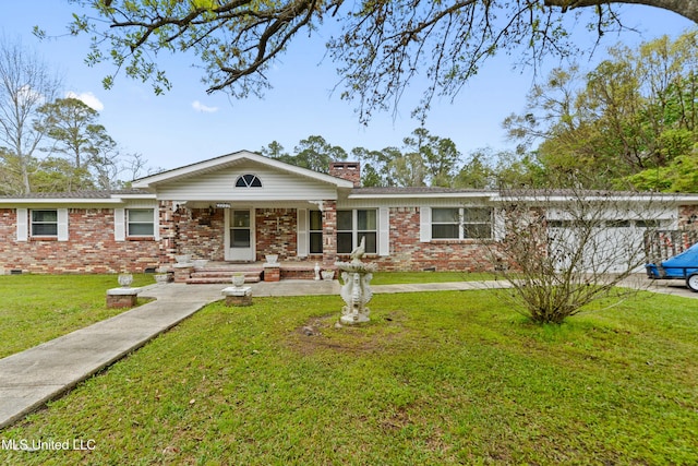 13300 Solomon Rd, Ocean Springs, MS 39564 - ranch-style home with a chimney, brick siding, crawl space, and a front lawn