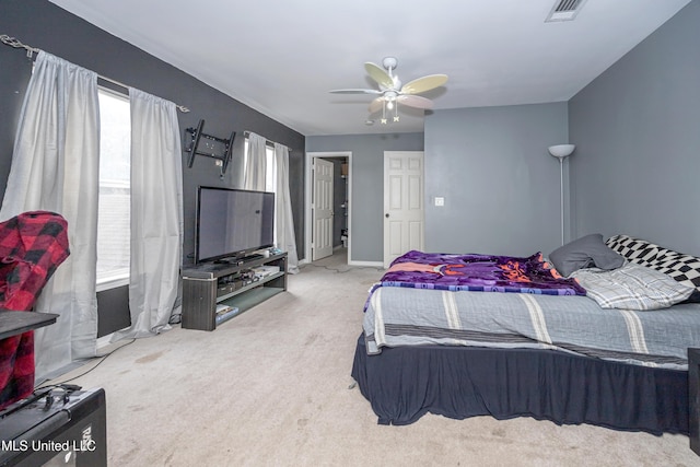 bedroom featuring carpet floors and ceiling fan